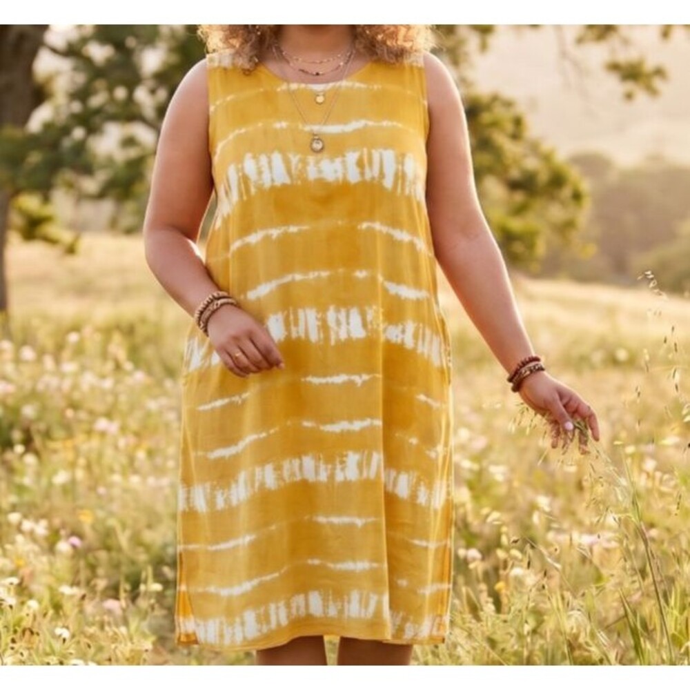 Cato Soft Stretchy Mustard Tie Dye Sleeveless Side Pocket Dress Plus Size 26-28